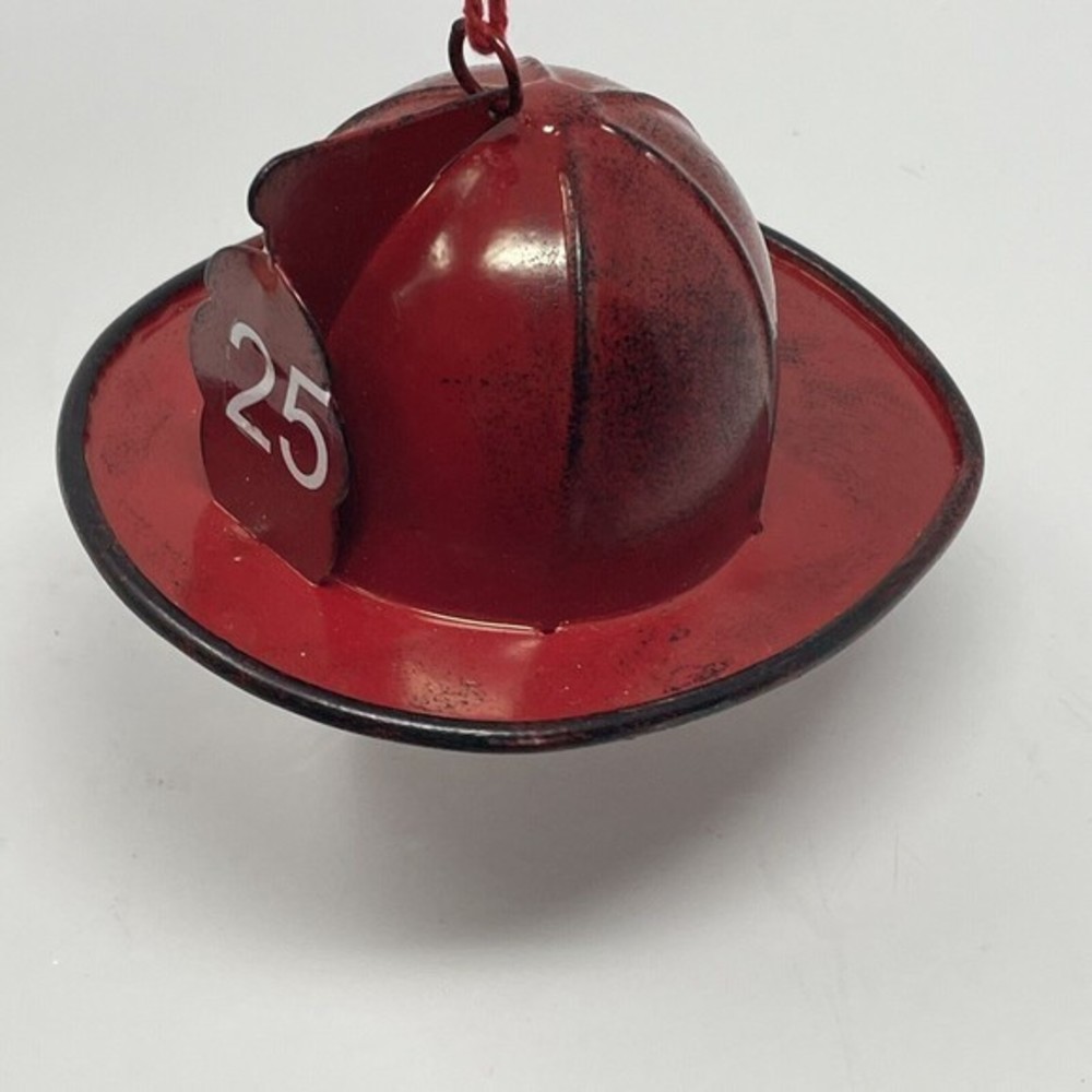 New Fireman Fire Hat CHRISTMAS Tree ORNAMENT Red Metal 4.5” Rescue Firewoman - Picture 6 of 10